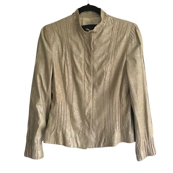 ELIE TAHARI Brigid Metallic Lambskin Leather Jacket Lightweight S - Picture 1 of 12